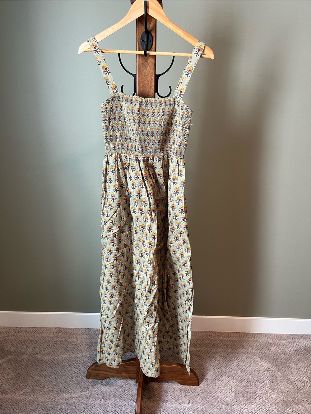 Loft Beach Garden Smocked Olive Floral Maxi Dress - Picture 5 of 5